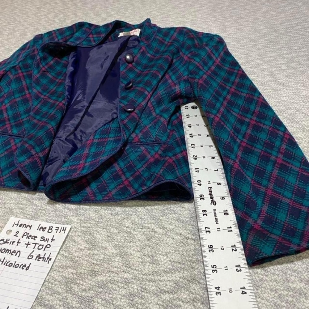 Henry Lee Green multicolor plaid blazer & skirt suit set women 6P. SKU-B714